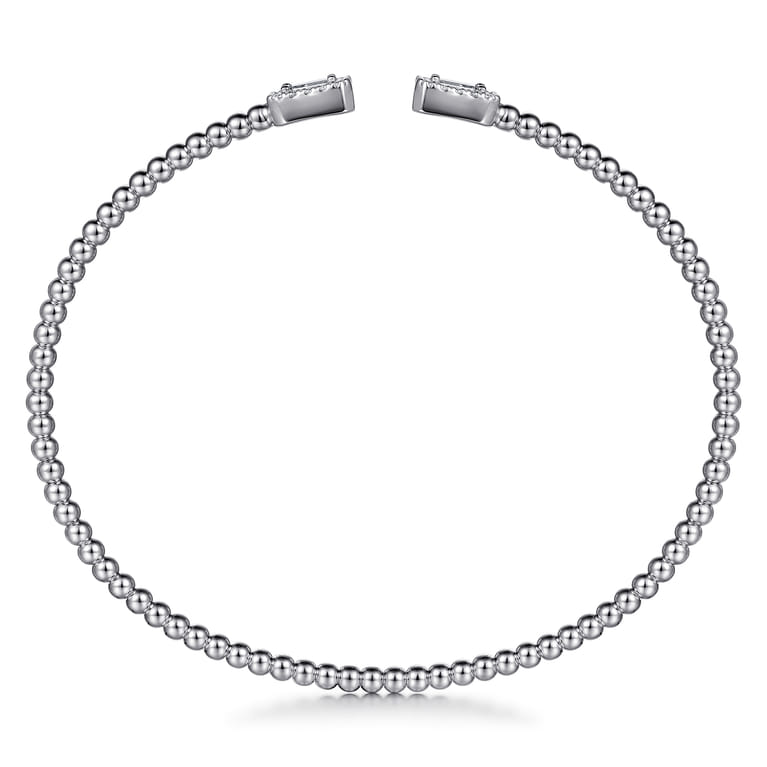 14K White Gold Bujukan Open Cuff Bracelet with Diamond Baguettes - 0.32 ct - Shot 3