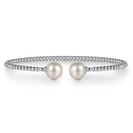 14K White Gold Bujukan Pearls Split Bangle