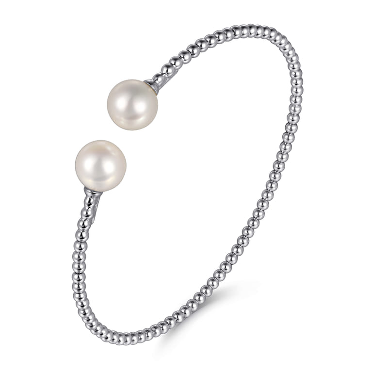 14K White Gold Bujukan Pearls Split Bangle - Shot 2