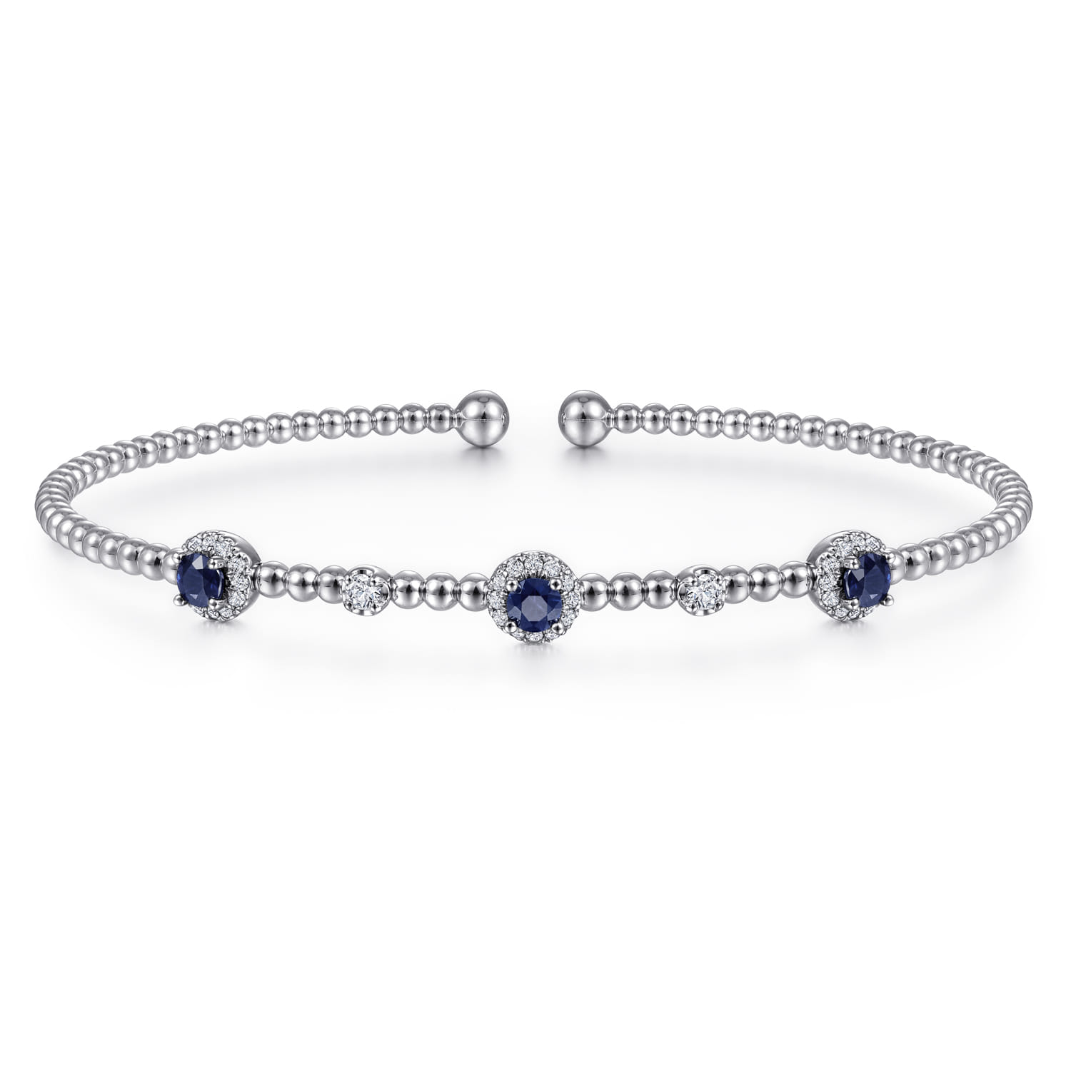 14K White Gold Bujukan Sapphire and Diamond Halo Bangle - 0.2 ct - Shot 1