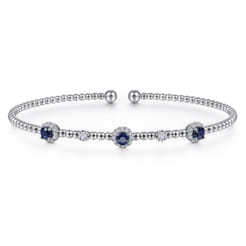 14K White Gold Bujukan Sapphire and Diamond Halo Bangle