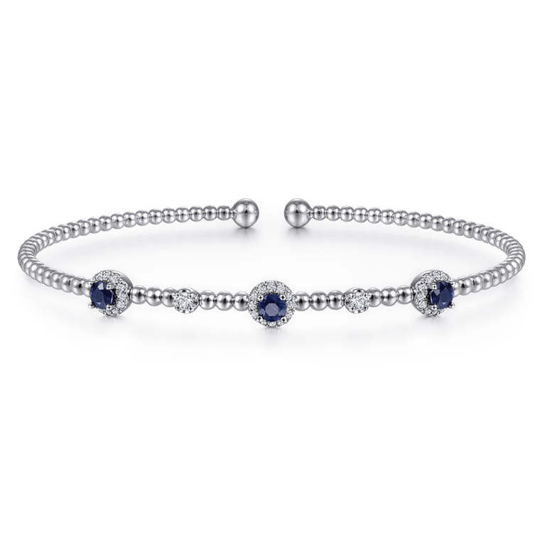 14K White Gold Bujukan Sapphire and Diamond Halo Bangle - 0.2 ct - Shot 1