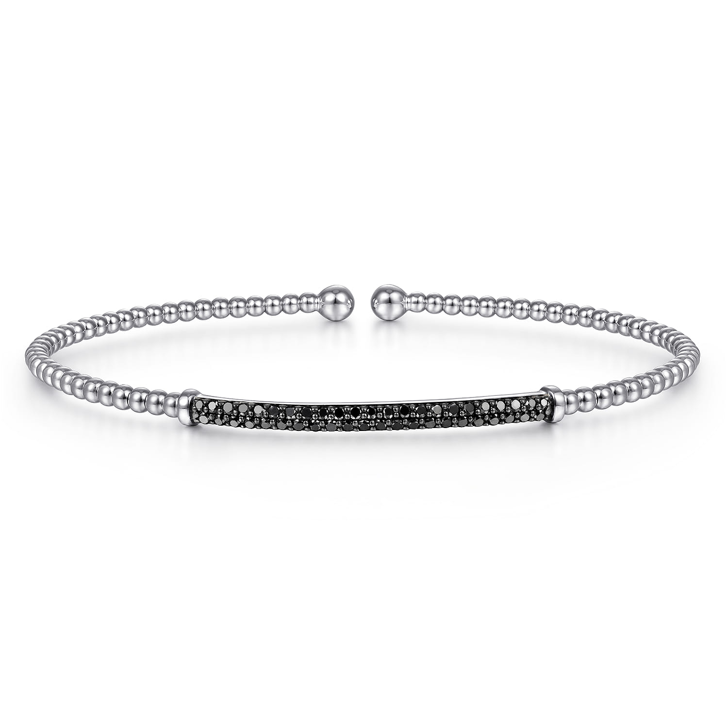14K White Gold Bujukan Split Cuff Bracelet with Black Diamond Pave Bar - 0.4 ct - Shot 1