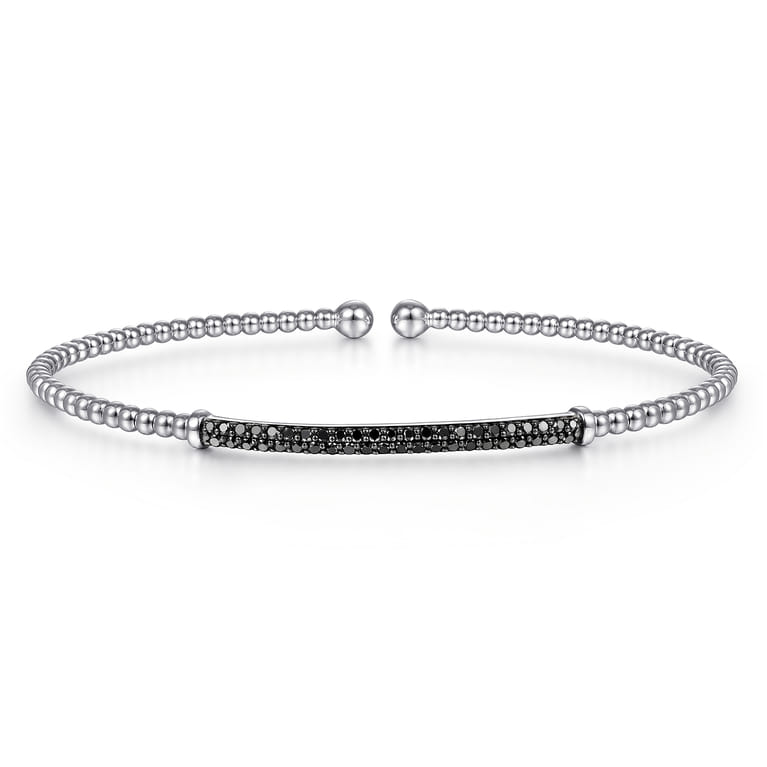 14K White Gold Bujukan Split Cuff Bracelet with Black Diamond Pave Bar - 0.4 ct - Shot 1