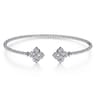 14K White Gold Bujukan Split Cuff Bracelet with Diamond Flower Caps - 0.21 ct
