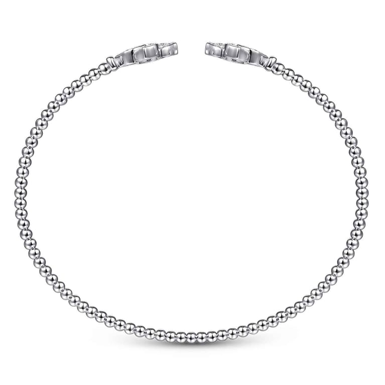 14K White Gold Bujukan Split Cuff Bracelet with Diamond Flower Caps - 0.21 ct - Shot 3