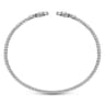 14K White Gold Bujukan Split Cuff Bracelet with Diamond Flower Caps - 0.21 ct