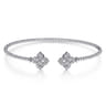 14K White Gold Bujukan Split Cuff Bracelet with Diamond Flower Caps - 0.23 ct