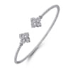 14K White Gold Bujukan Split Cuff Bracelet with Diamond Flower Caps - 0.23 ct