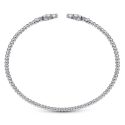 14K White Gold Bujukan Split Cuff Bracelet with Diamond Flower Caps
