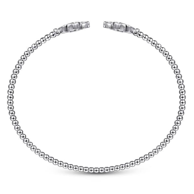 14K White Gold Bujukan Split Cuff Bracelet with Diamond Flower Caps - 0.23 ct - Shot 3