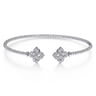 14K White Gold Bujukan Split Cuff Bracelet with Diamond Flower Caps - 0.23 ct