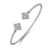 14K White Gold Bujukan Split Cuff Bracelet with Diamond Flower Caps - 0.23 ct