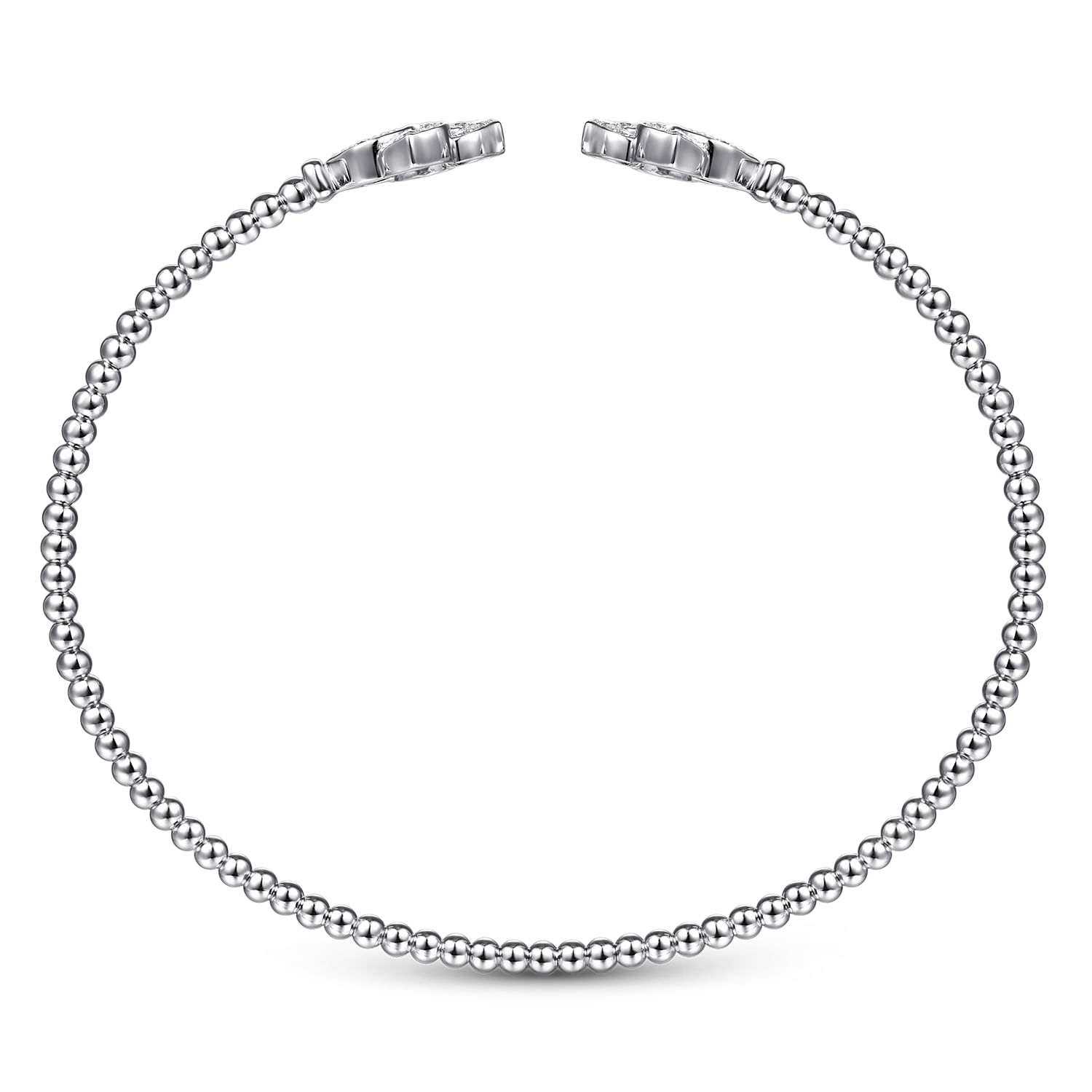 14K White Gold Bujukan Split Cuff Bracelet with Diamond Flower Caps - 0.23 ct - Shot 3