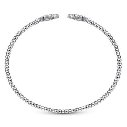 14K White Gold Bujukan Split Cuff Bracelet with Diamond Flower Caps