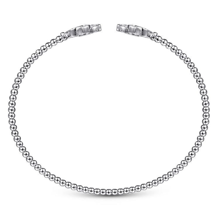 14K White Gold Bujukan Split Cuff Bracelet with Diamond Flower Caps
