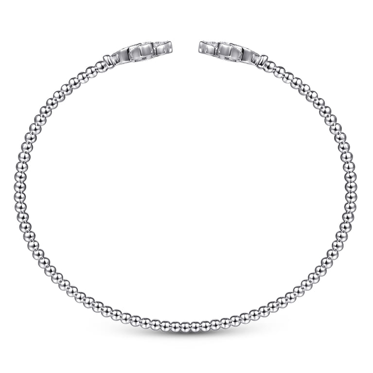 14K White Gold Bujukan Split Cuff Bracelet with Diamond Flower Caps - 0.23 ct - Shot 3