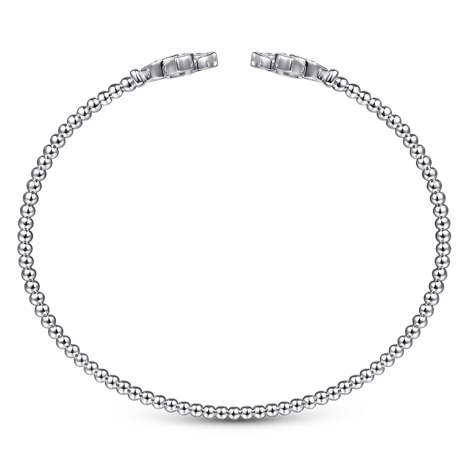 14K White Gold Bujukan Split Cuff Bracelet with Diamond Flower Caps - 0.23 ct - Shot 3