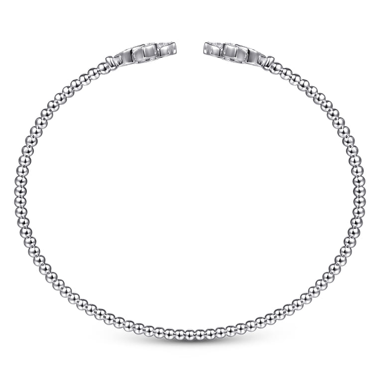 14K White Gold Bujukan Split Cuff Bracelet with Diamond Flower Caps - 0.23 ct - Shot 3
