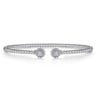 14K White Gold Bujukan Split Cuff Bracelet with Diamond Flower Caps - 0.09 ct