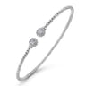 14K White Gold Bujukan Split Cuff Bracelet with Diamond Flower Caps - 0.09 ct