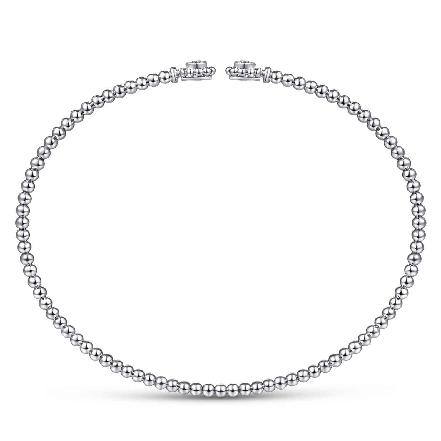 14K White Gold Bujukan Split Cuff Bracelet with Diamond Flower Caps - 0.09 ct - Shot 3