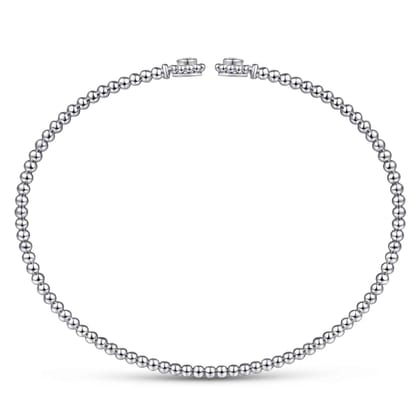 14K White Gold Bujukan Split Cuff Bracelet with Diamond Flower Caps