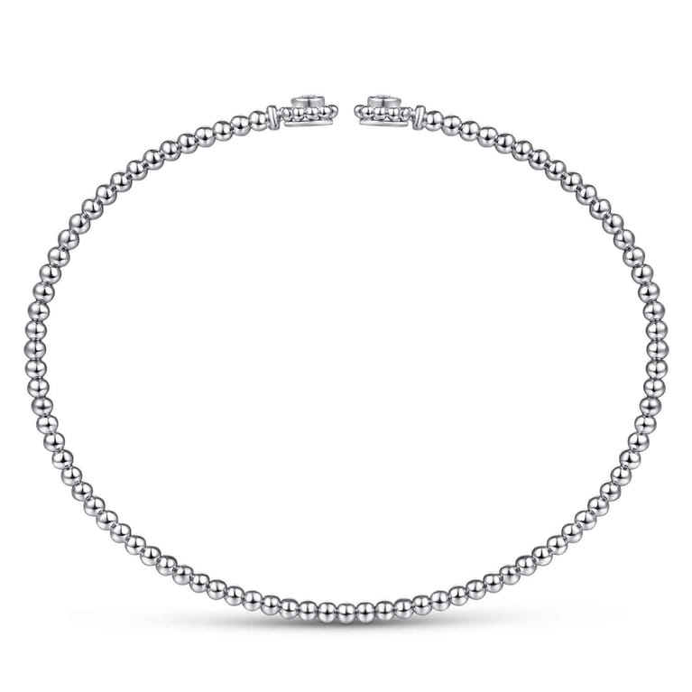 14K White Gold Bujukan Split Cuff Bracelet with Diamond Flower Caps - 0.09 ct - Shot 3