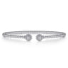 14K White Gold Bujukan Split Cuff Bracelet with Diamond Flower Caps - 0.09 ct
