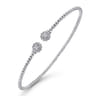 14K White Gold Bujukan Split Cuff Bracelet with Diamond Flower Caps - 0.09 ct