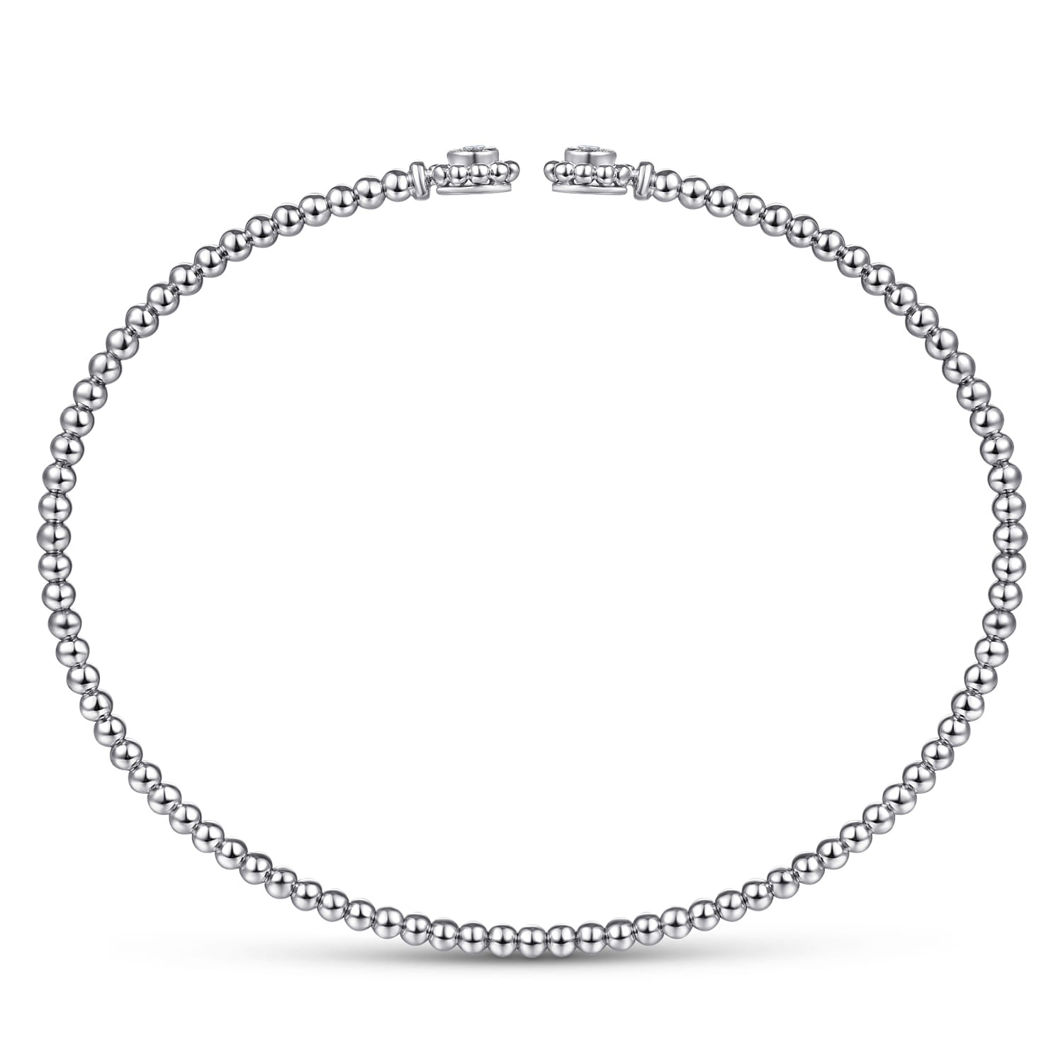 14K White Gold Bujukan Split Cuff Bracelet with Diamond Flower Caps - 0.09 ct - Shot 3