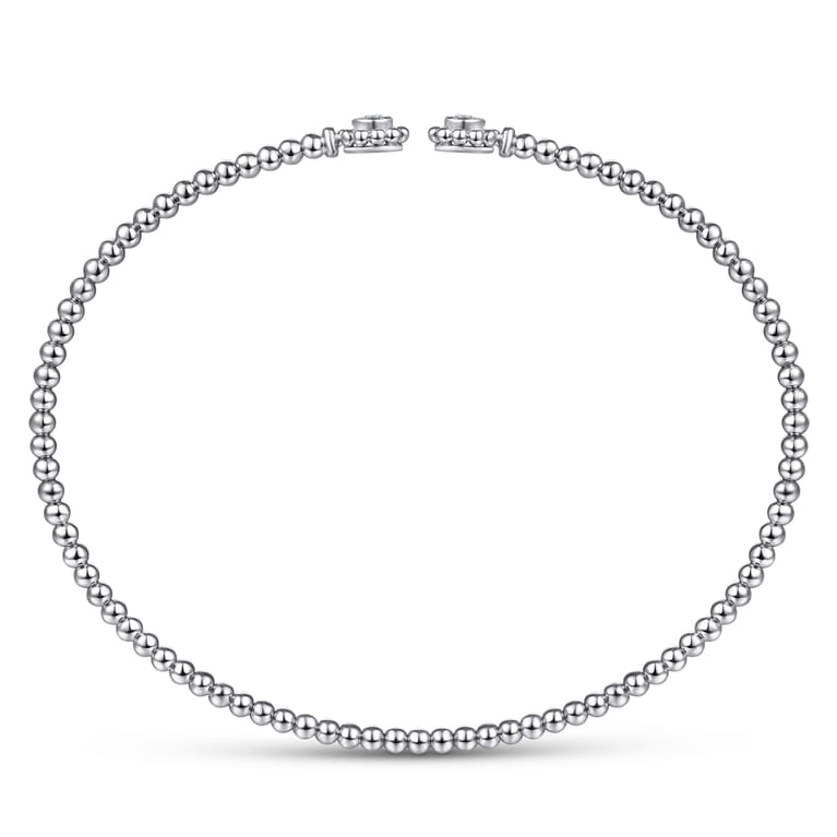 14K White Gold Bujukan Split Cuff Bracelet with Diamond Flower Caps - 0.09 ct - Shot 3