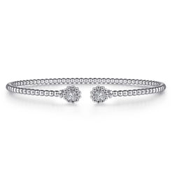14K White Gold Bujukan Split Cuff Bracelet with Diamond Flower Caps