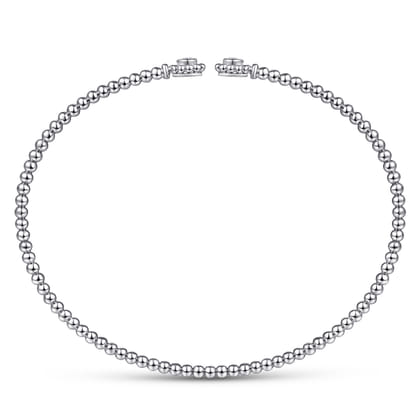 14K White Gold Bujukan Split Cuff Bracelet with Diamond Flower Caps