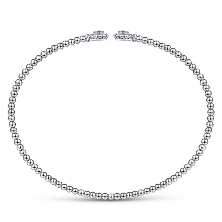 14K White Gold Bujukan Split Cuff Bracelet with Diamond Flower Caps - 0.09 ct - Shot 3