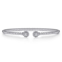 14K White Gold Bujukan Split Cuff Bracelet with Diamond Flower Caps