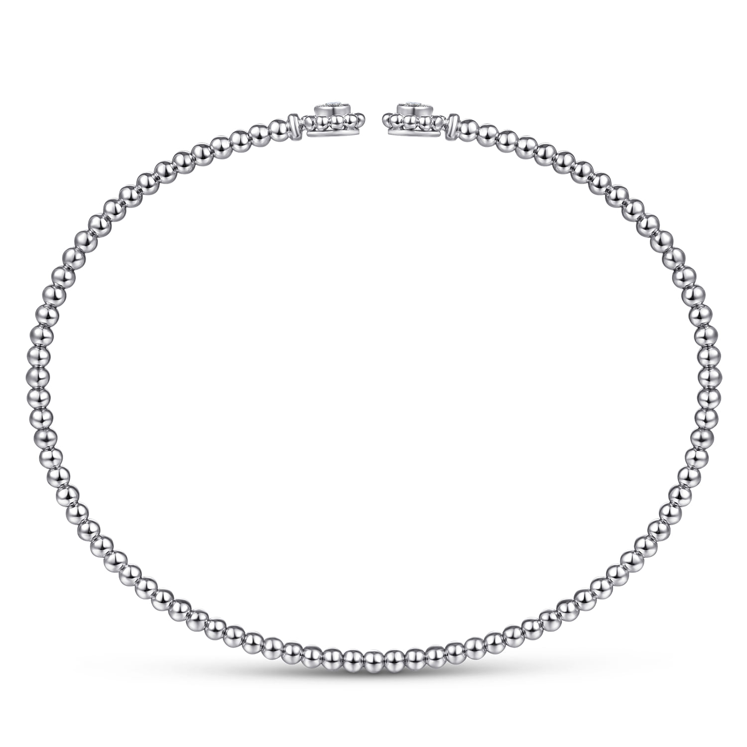 14K White Gold Bujukan Split Cuff Bracelet with Diamond Flower Caps