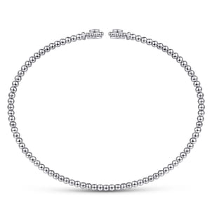 14K White Gold Bujukan Split Cuff Bracelet with Diamond Flower Caps