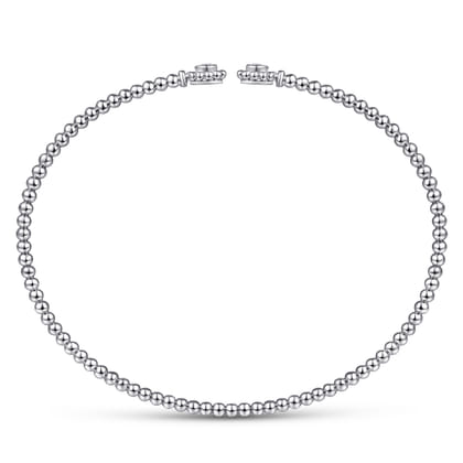 14K White Gold Bujukan Split Cuff Bracelet with Diamond Flower Caps