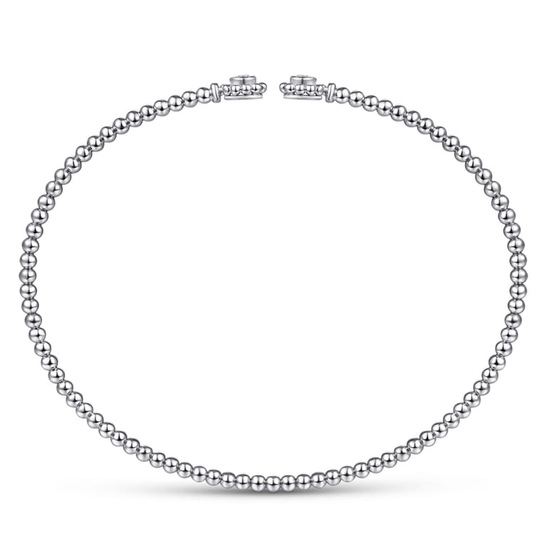 14K White Gold Bujukan Split Cuff Bracelet with Diamond Flower Caps - 0.09 ct - Shot 3