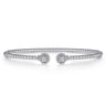 14K White Gold Bujukan Split Cuff Bracelet with Diamond Flower Caps - 0.09 ct