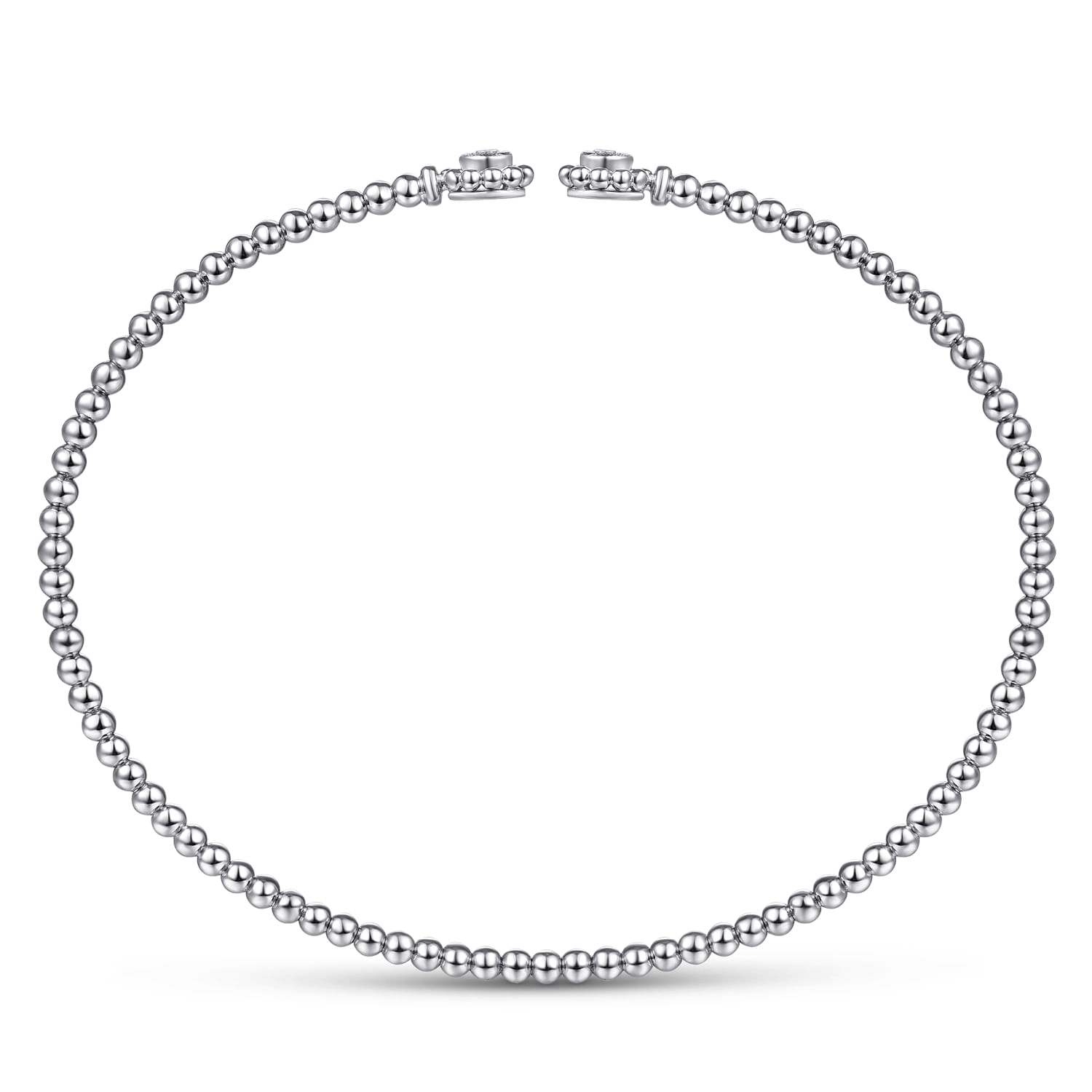 14K White Gold Bujukan Split Cuff Bracelet with Diamond Flower Caps - 0.09 ct - Shot 3