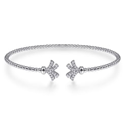 14K White Gold Bujukan Split Cuff Bracelet with Diamond Pav¿ª Fan Caps