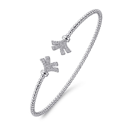 14K White Gold Bujukan Split Cuff Bracelet with Diamond Pav¿ª Fan Caps