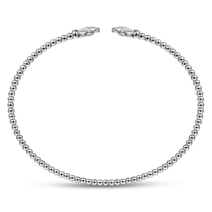 14K White Gold Bujukan Split Cuff Bracelet with Diamond Pav¿ª Fan Caps