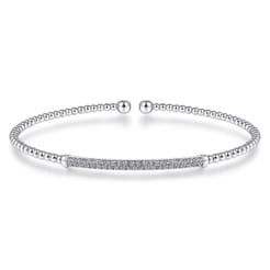 14K White Gold Bujukan Split Cuff Bracelet with Diamond Pave Bar