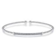 14K White Gold Bujukan Split Cuff Bracelet with Diamond Pave Bar