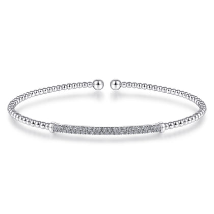 14K White Gold Bujukan Split Cuff Bracelet with Diamond Pave Bar