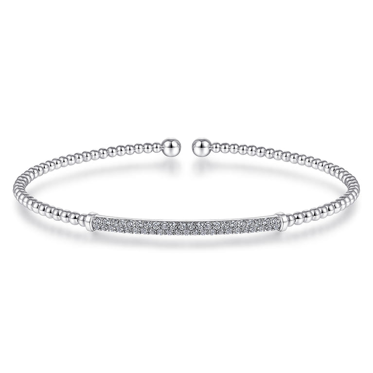 14K White Gold Bujukan Split Cuff Bracelet with Diamond Pave Bar - 0.3 ct - Shot 1