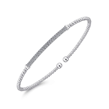14K White Gold Bujukan Split Cuff Bracelet with Diamond Pave Bar